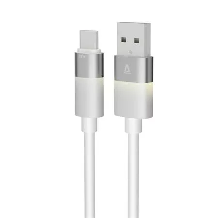 Töltőkábel, USB-A - USB-C, 18W, 1 m, AVAX "CB312 Glowy", fehér
