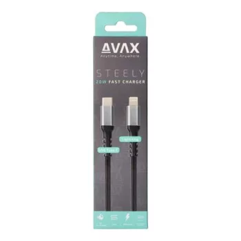  Töltőkábel, USB-C - USB-C, 27W, 1 m, AVAX "CB316 Glowy", fehér