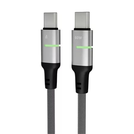 Töltőkábel, USB-C - USB-C, 60W, 2 m, AVAX "CB632 Steely LED", fekete