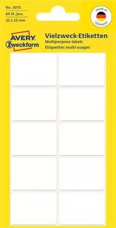 Etikett, 32x23 mm, kézzel írható, lekerekített sarkú, AVERY ZWECKFORM, 60 etikett/csomag