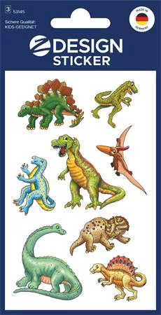 Matrica, papír, 3 ív, 76x120 mm, AVERY ZWECKFORM, "Z-Design No.53145", dinoszauruszok