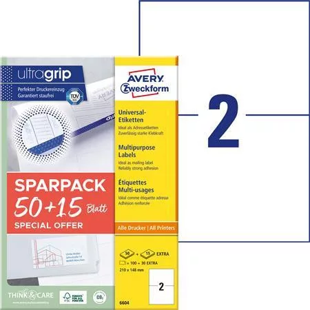 Etikett, univerzális, 210x148 mm, AVERY ZWECKFORM, "Sparpack", 130 etikett/csomag