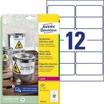   Etikett, 99,1x42,3 mm, poliészter, időjárásálló, AVERY ZWECKFORM, fehér, 240 etikett/csomag