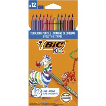   Színes ceruza készlet, BIC KIDS "Evolution Stripes", 12 különböző szín