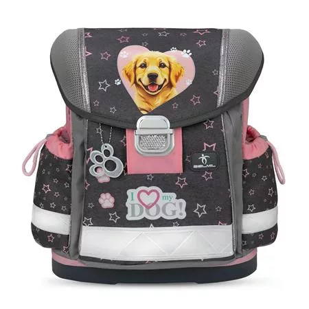 Iskolatáska, fémcsat, BELMIL "Classy Starry Paws", kutya, golden retriever