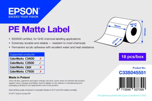 Epson fehér matt inkjet 76mm x 127mm 220 címke/tekercs