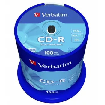   CD-R lemez, 700MB, 52x, 100 db, hengeren, VERBATIM "DataLife"