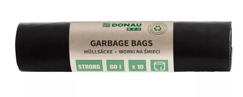 Szemeteszsák, extra erős, 60 l, 10 db, 30 µ, DONAU "Eco", fekete