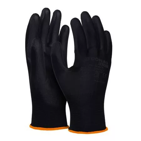 Szerelőkesztyű, PU, DONAU "Safety", 7/S méret, fekete