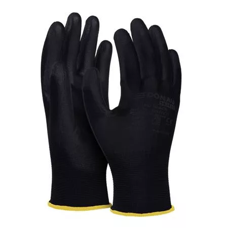 Szerelőkesztyű, PU, DONAU "Safety", 8/M méret, fekete