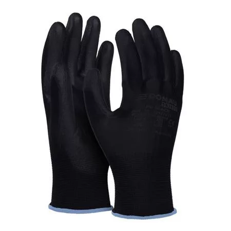 Szerelőkesztyű, PU, DONAU "Safety", 9/L méret, fekete