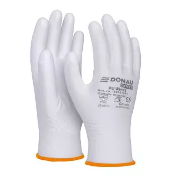   Szerelőkesztyű, PU, DONAU "Safety", 7/S méret, fehér
