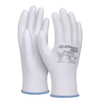   Szerelőkesztyű, PU, DONAU "Safety", 9/L méret, fehér