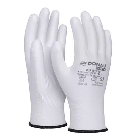 Szerelőkesztyű, PU, DONAU "Safety", 10/XL méret, fehér
