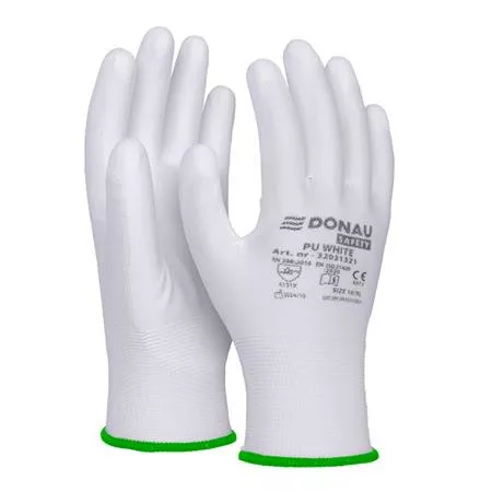 Szerelőkesztyű, PU, DONAU "Safety", 11/XXL méret, fehér