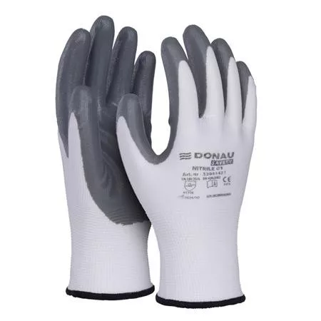 Szerelőkesztyű, nitril, DONAU "Safety 01", 10/XL méret, szürke