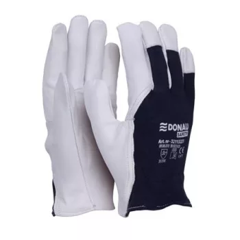   Védőkesztyű, kecskebőr, DONAU "Safety", 10/XL méret, fehér-tengerészkék