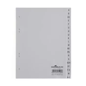 Regiszter, PP, A5, 20 részes, A-Z, DURABLE, szürke