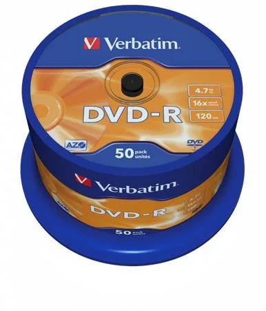 DVD+R lemez, AZO, 4,7GB, 16x, 50 db, hengeren, VERBATIM