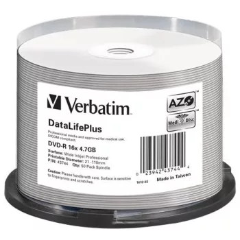   DVD-R lemez, nyomtatható, matt, no-ID, 4,7GB, 16x, 50 db, hengeren, VERBATIM