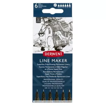  Tűfilc szett, 0,05/0,1/0,2/ 0,3/0,5/0,8 mm, DERWENT "Line Marker", fekete