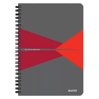   Spirálfüzet, A5, kockás, 90 lap, laminált karton borító, LEITZ "Office", szürke-piros