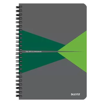   Spirálfüzet, A5, kockás, 90 lap, laminált karton borító, LEITZ "Office", szürke-zöld
