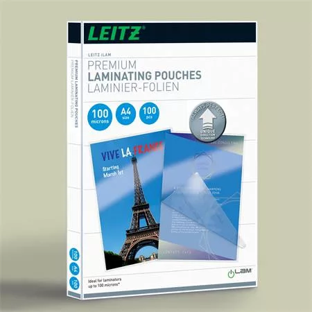 Meleglamináló fólia, 100 mikron, A4, fényes, UDT technológiával, LEITZ "iLam"