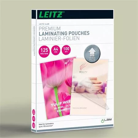 Meleglamináló fólia, 125 mikron, A4, fényes, UDT technológiával, LEITZ "iLam"