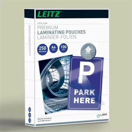 Meleglamináló fólia, 250 mikron, A4, fényes, UDT technológiával, LEITZ "iLam"