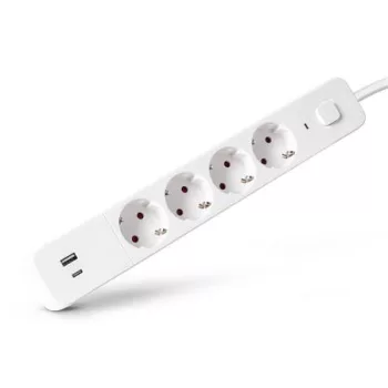   Elosztósor, 4 aljzat, 1,5 m, USB, kapcsolóval, ENTAC, fehér