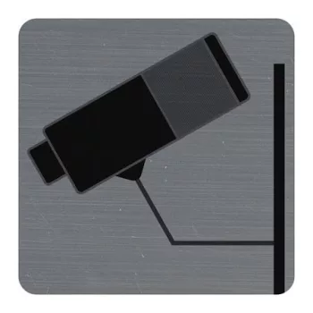   Információs tábla, öntapadó, 7,5x7,5 cm, alumíniumhatású, EXACOMPTA, "Kamerával megfigyelt terület"