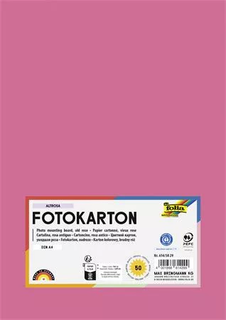 Dekorkarton, 2 oldalas, A4, 300 g, 50 lap, FOLIA, fáradt rózsaszín