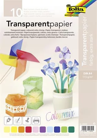 Transzparens papír, A4, 115 g, 10 lap, FOLIA, vegyes színek