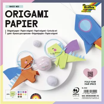   Origami papír, 20x20 cm, 70 g, 100 lap, FOLIA, vegyes színek