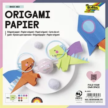   Origami papír, 20x20 cm, 70 g, 500 lap, FOLIA, vegyes színek