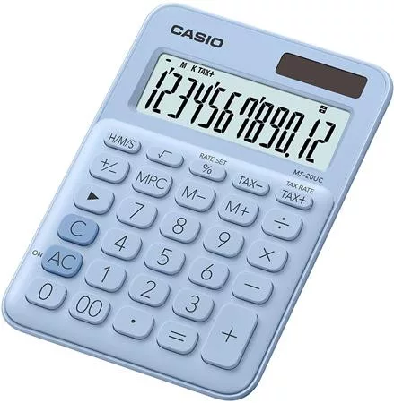 Számológép, asztali, 12 számjegy, CASIO, "MS 20 UC", világoskék