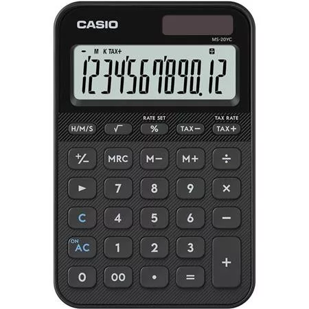 Számológép, asztali, 12 számjegy, CASIO, "MS 20 YC", fekete