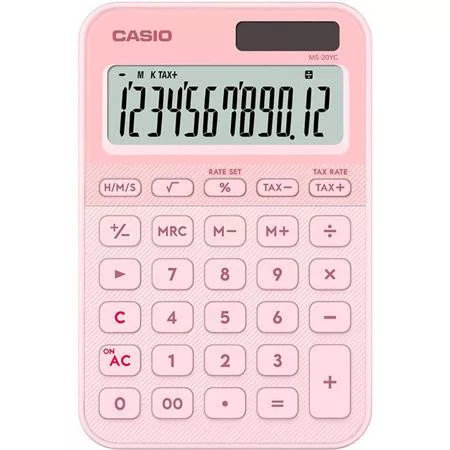 Számológép, asztali, 12 számjegy, CASIO, "MS 20 YC", világos rózsaszín