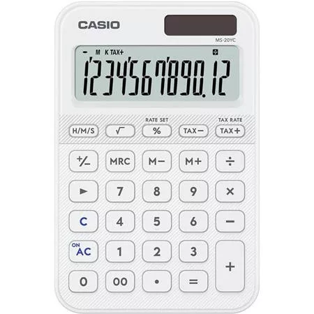 Számológép, asztali, 12 számjegy, CASIO, "MS 20 YC", fehér