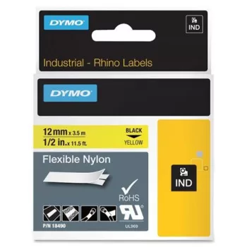   Feliratozógép szalag, flexibilis ID, 12 mm x 3,5 m, DYMO "Rhino", sárga-fekete