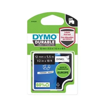   Feliratozógép szalag, 12 mm x 5,5 m, tartós, DYMO "D1", fehér-fekete