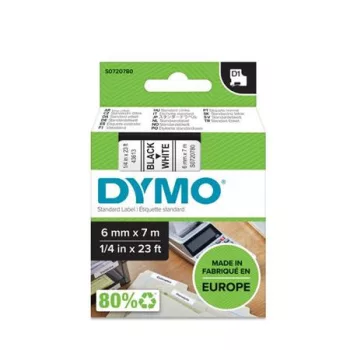  Feliratozógép szalag, 6 mm x 7 m, DYMO "D1", fehér-fekete