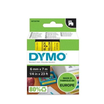   Feliratozógép szalag, 6 mm x 7 m, DYMO "D1", sárga-fekete