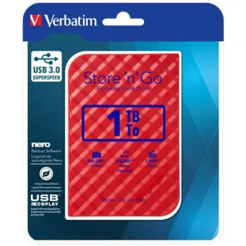   2,5" HDD (merevlemez), 1TB, USB 3.0, VERBATIM "Store n Go", piros