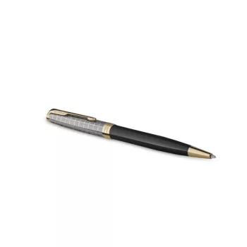   Golyóstoll, 1 mm, metál fekete tolltest, arany klip, PARKER "Royal Sonnet Premium", fekete