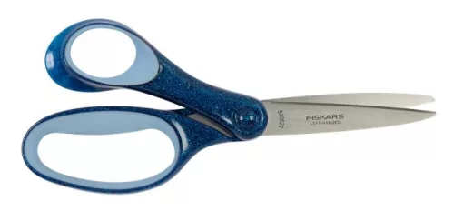 Olló, iskolai, 18 cm, balkezes, FISKARS, csillámos kék