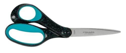 Olló, ifjúsági, 20 cm, balkezes, FISKARS, foltos pávakék