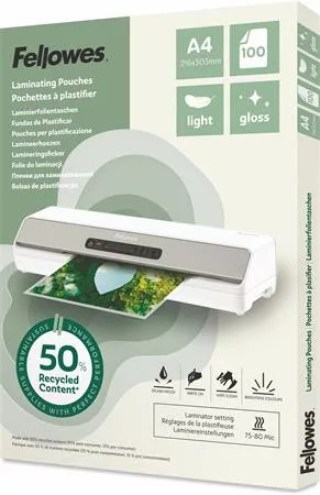 Meleglamináló fólia, 80 mikron, A4, fényes, 100 db, FELLOWES "Light"