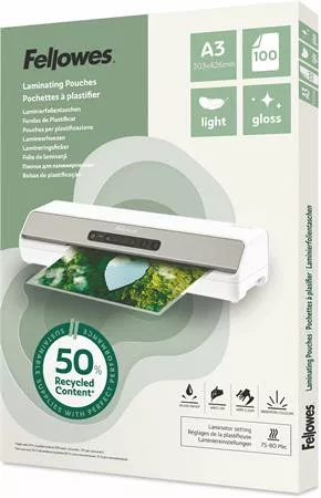 Meleglamináló fólia, 80 mikron, A3, fényes, 100 db, FELLOWES "Light"